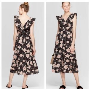 Who What Wear Tribeca Sleeveless ruffled floral print midi dress Size medium